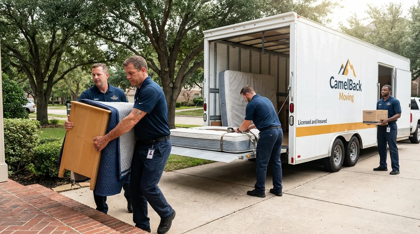 Crew loading residential truck for cross-state move from Boardman, OR